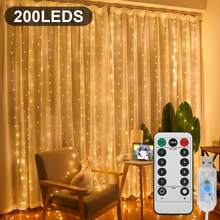 1 Curtain Light, 300/200/100 LED Fairy Lights With Remote Control, 8 Modes, USB Plug, Indoor String Lights For Bedroom Windows, Christmas Parties, And More - Copper Wire, Indoor Decor | Fairy Tale Lights | USB Powered Lights, Fairy Lights For Home Halloween Decorations, Christmas Decorations