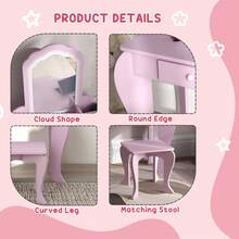 ZONEKIZ Kids Dressing Table, Kids Vanity Table, Girls Dressing Table With Mirror, Stool, Drawer, Storage Boxes, Cloud Design, For Ages 3-6 Years - Pink - Pink - View 7
