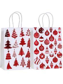 8/25 piezas Bolsas de regalo de papel kraft con estampado de lámina roja, Envoltura de regalo navideño, Bolsas de fiesta navideña, Embalaje de regalo navideño, Bolsas de tela navideñas