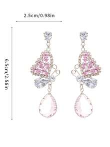 1 Pair Of Customizable Gemstone French Palace-Style Zirconia Butterfly Drop Earrings, Luxurious And High-End Style Stud Earrings For Halloween And Christmas, Fashionable And Exquisite Ear Accessories
