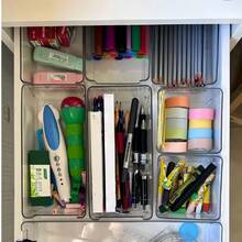 6/7 piezas Cajas organizadoras de cajón de acrílico, cajas de almacenamiento de maquillaje divididas, adecuadas para el desorden del escritorio, suministros de oficina, organización de cosméticos en cajones - Multicolor - Ver 8