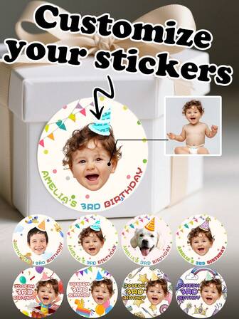16-300 Pegatinas de cumpleaños personalizadas, pegatinas personalizadas con foto de perfil, pegatinas de fotos con sombrero de cumpleaños, pegatinas personalizadas con fotos y texto, pegatinas decorativas de fiesta de cumpleaños, pegatinas redondas impermeables autoadhesivas, estilosas, lindas, de colores vibrantes, personalizadas, únicas e ideales como regalos para amigos, hijos, hijas, escuelas, hogares, oficinas