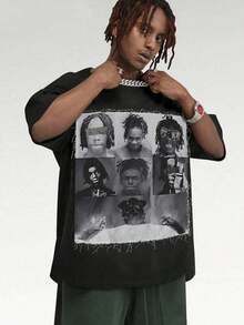 2Y2K,FREE MELLY, Outdoor Sports, Modern Streets, Fashionable And Soft 100% Pure Cotton Men's T-Shirt, A Surprise Gift For Family And Friends, With Hanging Shoulder Sleeves And Round Neck, A Certain Thickness Suitable For Summer T-Shirts, Holiday Gifts