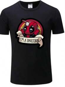 Marvels Deadpool T Shirts Hip Hop Stylish Short SLeesve Daily Casual Versatile T-Shirts 100 Cotton Summer Vintage Clothes T-Shirt - 黑色 - 查看 1