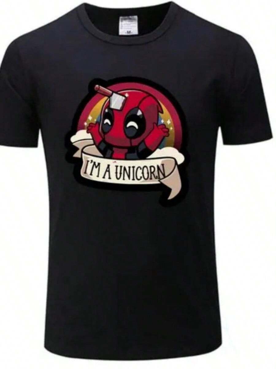 Marvels Deadpool T Shirts Hip Hop Stylish Short SLeesve Daily Casual Versatile T-Shirts 100 Cotton Summer Vintage Clothes T-Shirt - 黑色 - 查看 1