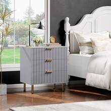 Meiyiu 3 Drawer Dresser For Bedroom, Fluted Modern Nightstand With Deep Drawers, Chest Of Drawers With Wide Top, Wooden Dresser Organizer, Side Table For Living Room, Hallway, Kids Room - 灰色 - 查看 8