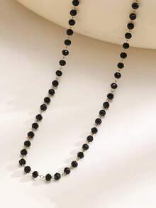 Elegant Women's Stainless Steel Necklace/Bracelet/Anklet With Black Round Beads & Golden-Tone Accents - Classic Minimalist Design, For Everyday Casual Or Formal Wear, Year-Round Jewelry Gift