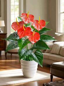 1pc Artificial Flamingo Flower, Anthurium, Red Poinsettia Plants With Red Blooms & Green Leaves - Year-Round Indoor/Outdoor Decor For Weddings, Gardens, Home, And Holidays (Easter, St. Patrick's Day, Valentine's Day) | Holiday Decor | Decorative Plants | Maintenance-Free, Artificial Outdoor Flowers (Pot Not Included) Home Decor Christmas Decorations Room Decor Christmas