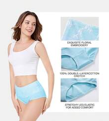 Women's Cotton High Waist Tummy Control Panties Jacquard Ladies Panty Multipack - Comfort - 簡訊 02 - 5 條裝 - 多種顏色 - 查看 6