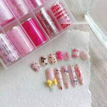 10 色蕾丝花朵指甲饰贴纸 DIY 艺术哥特式深色美甲装饰贴纸转印纸指甲配件，新年郁金香小花星空贴纸，适合美甲沙龙和个人用户作为盒装指甲装饰（不含粘合剂）适合女士和女孩的节日礼物 - 彩色 - 查看 3