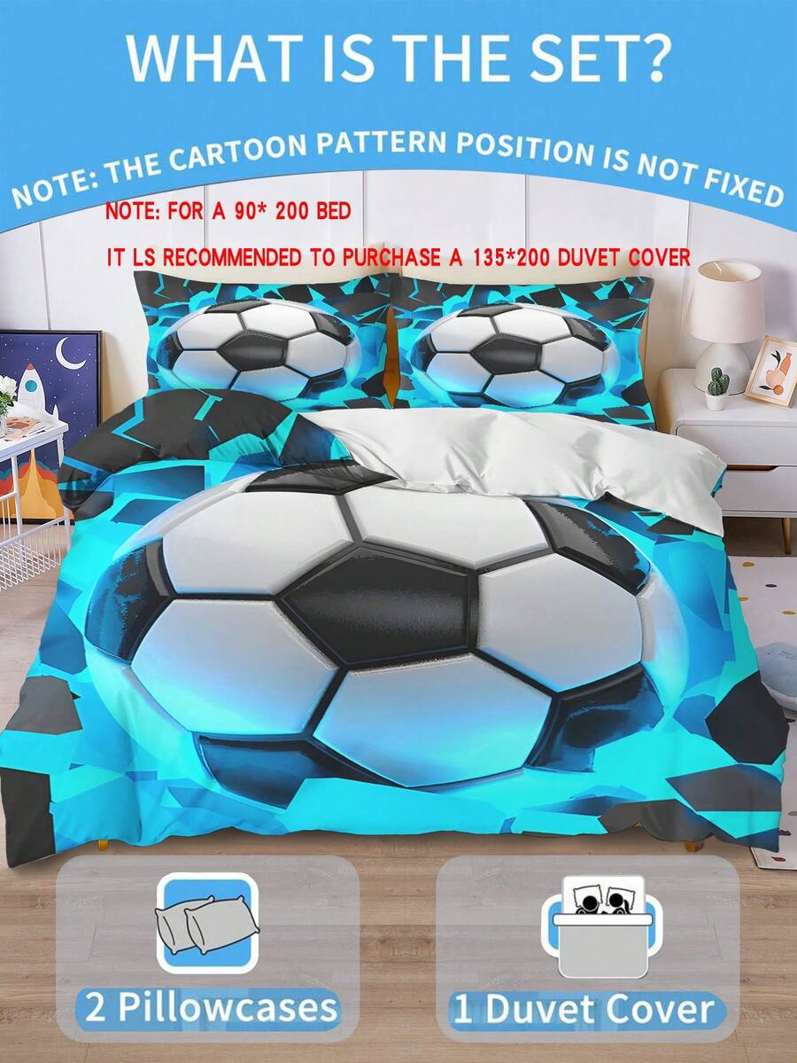 1/3件套彩色足球图案儿童床上用品套装 - 印花床单和被套，适合男孩和女孩，可机洗 - 彩色 - 查看 1