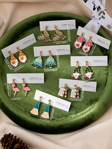 1 Pair Cute Enameled Christmas Earrings - Christmas Gnome Earring - Festive Holly Berry Earring - Christmas Tree Dangle Earring - Holiday Earrings Jewelry Gift For Women & Girls