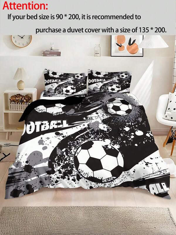 1/3PCS Children'S Three Pieces Set (1 Double-Sided Duvet Cover+2 Single-Sided Pillowcase) Can Be Purchased Separately As A 50 * 75 Pillowcase, Made Of 90g Polyester Fabric, Breathable And Skin Friendly Football Pattern Duvet Cover Suitable For Children, Boys And Girls