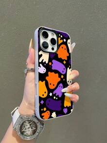 1pc Cute Ghost Pattern Jelly Pudding Waterproof Shockproof Anti-Slip TPU 2-In-1 Soft Phone Case Cover Compatible With Apple Phones, Halloween