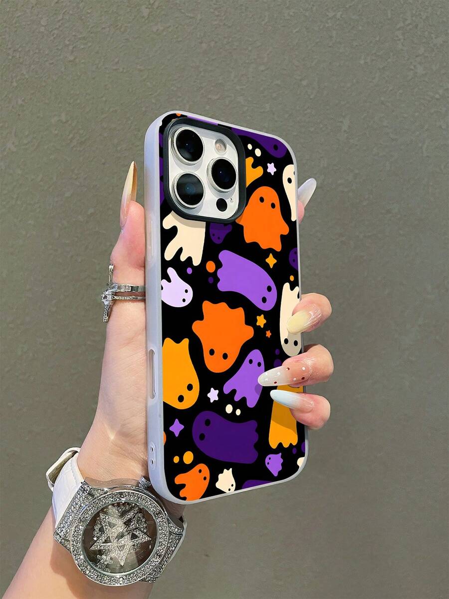 1pc Cute Ghost Pattern Jelly Pudding Waterproof Shockproof Anti-Slip TPU 2-In-1 Soft Phone Case Cover Compatible With Apple Phones, Halloween