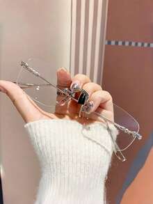 1pc Men's Classic Retro Patterned Rimless Metal Oval Frame Plain Glasses (Comes With Glasses Strap, Glasses Suitable For Reading, Decoration, Street Photography)