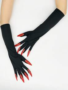 1 Set Of Halloween Green Witch Claw Gloves, Wrinkled Wizard Hat, Cape, Round Glasses, And Socks (5pcs) - A - View 5