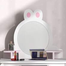 ZONEKIZ Kids Dressing Table With Mirror And Stool , Kids Vanity Table Girls Dressing Table With Drawer, Storage Shelf, Rabbit Design, For Ages 3-6 Years - White And Pink - White - View 8