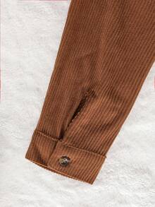 1件男童休闲灯芯绒撞色翻领外套，秋冬季 - 棕色 - 查看 7