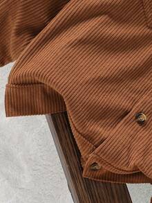 1件男童休闲灯芯绒撞色翻领外套，秋冬季 - 棕色 - 查看 5