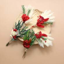 5 Pces Boho Dried Pampas Grass Bouquet Mini Various Natural Dried Flower Combinations With Stem Dried Embossing Flower Dry Floral Arrangement For Vase, Carfts, DIY, Wedding, Christmas & Home Decor