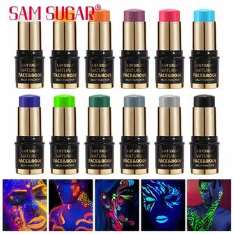  1pc SAM SUGAR 12 Colors UV Glow Face & Body Paint, Halloween Fluorescent Makeup, Stage Party Decoration, Personalized Decor