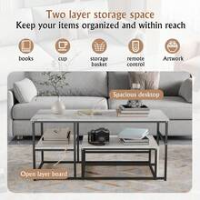 fortuna Lai Mesa de centro 105x52x48,5cm, mesa de centro rectangular con almacenaje y estructura de metal para espacios pequeños, balcón, oficina, marrón rústico - Blanco y Negro - Ver 5