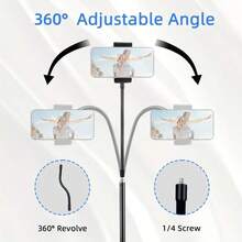 可调节智能手机三脚架，带灵活鹅颈管，便携式金属支架，带手机夹，非常适合录音、直播、烹饪和健身，无需电池，坚固的三脚架腿，时尚三脚架 - 黑色天鵝頸款 - 查看 5