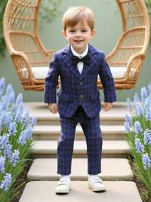 三件套男童西装套装，男童正式礼服套装，适合婚礼、生日、钢琴演奏会等场合，包含外套、裤子和领结，秋冬季款。