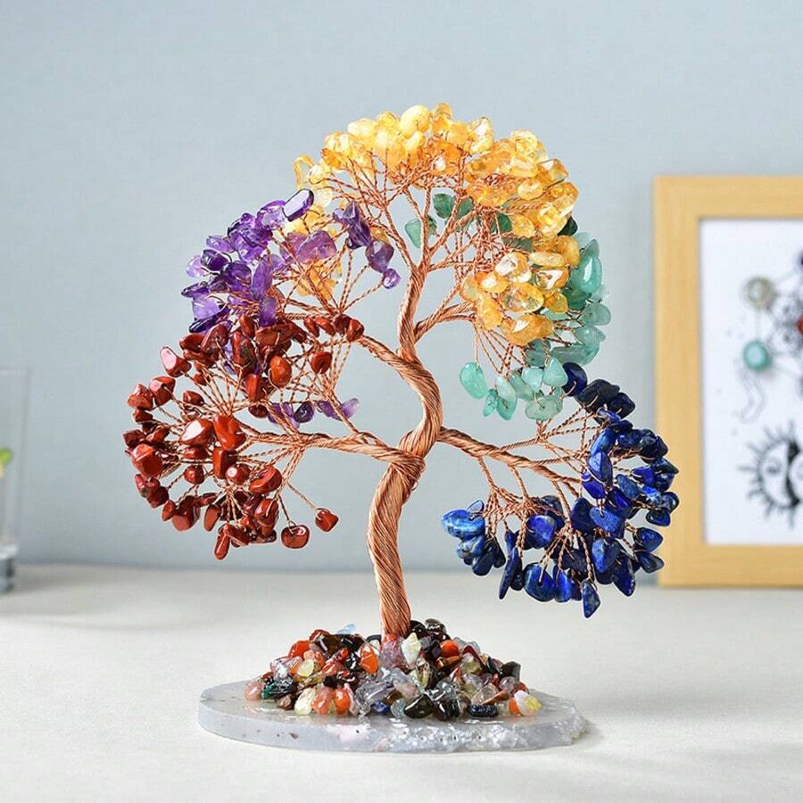 7 Chakra Gemstone Tree Of Life - Crystal Tree - 7 Chakra Tree - Positive Energy Crystal Tree - Feng Shui - Energy Gemstone Tree - Money Tree - Home Decor - Thoughtful Gift For Family And Friends - Multicolor - View 1