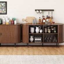 ONBRILL Sideboard Buffet Cabinet With Sliding Door, Fluted Cabinet With Adjustable Shelf, Wood Fluted Sideboard, Modern Accent Coffee Bar Console Table For Kitchen, Entryway, Living Room, Walnut - màu nâu - Xem 8