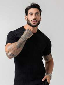 TRICOT DE LUXO Men's Lightweight Textured Knit T-Shirt, High Quality, Spring, Summer, Autumn, Premium Quality - màu đen - Xem 1