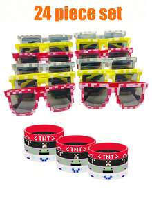 1 set di 24 articoli per feste, inclusi 12 occhiali da gioco e 12 braccialetti, perfetti come regali per feste di compleanno, decorazioni per feste e regali per giocatori adulti in stile cartoni animati, set di occhiali per feste di Ognissanti/Natale, forniture per feste, accessori per foto