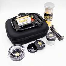 EVA材质吸烟配件套装，包含卷烟纸、烟灰缸、研磨器、储物罐、烟嘴、吸烟托盘、卷烟器等。家用及户外携带皆宜，是生日、节日、情人节的完美礼物。