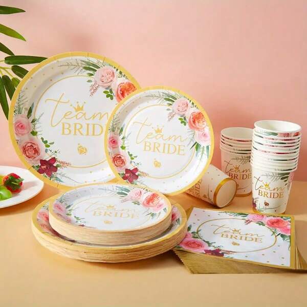 10/20/50 szt./zestaw, akcesoria na wieczór panieński, talerze kwiatowe, kubki i serwetki, jednorazowe zestawy obiadowe na złoty ślub, zaręczyny, herbatkę, wieczór panieński, dekoracje kwiatowe dla panny młodej, przyjęcie weselne, wieczór panieński i dekoracje na wieczór panieński