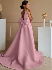 Váy công chúa khoét cổ chữ V sâu cho bé gái tuổi teen, thích hợp cho tiệc sinh nhật, đám cưới, vũ hội, các dịp lễ hội - Hồng - Xem 2