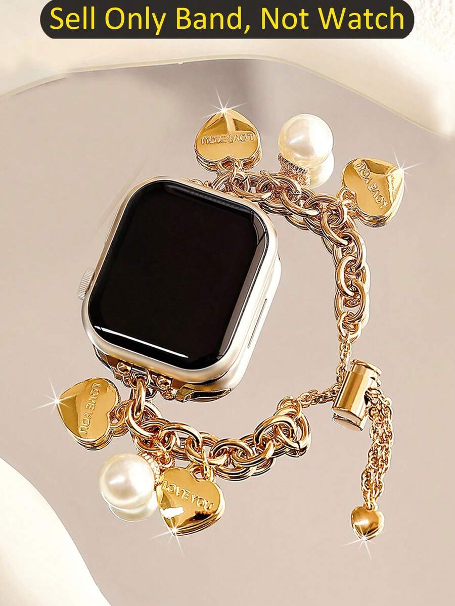1 pieza Pulsera para Apple Watch, Pulsera de mujer con colgante de perla, compatible con Apple Watch 38/40/41/44/45/49/42mm, ajuste telescópico simple y conveniente, compatible con pulsera de acero inoxidable para Apple Watch S10 S9 S8 7 6 5 4 3 2 1 Ultra2/1