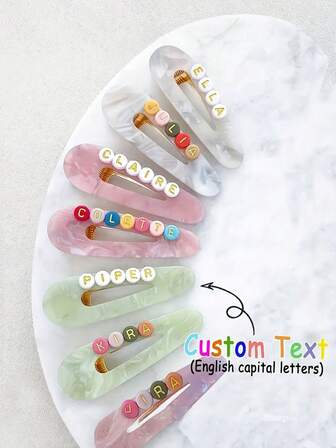 [Customized] Personalized Colored Alphabetical Hair Clips Temperament Water Drop Clips Bangs Hair Clips Side Headdress Duckbill Clips Girls Bang Clips Decoration (Can Be Customized 1 To 9 Letters)