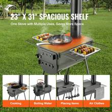 Portable Wood Stove Camping Hot Tent BBQ Stove 118 In For Outdoor W/ Pipes