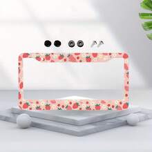 1pc, Strawberry Pattern Aluminum License Plate Frame – Cute Pink Design With White Strawberries & Flowers, Fit For US Cars, Perfect Gift For Family & Friends, Decorative Car Accessory, 31*16cm(12.2*6.3inch) - 31*16cm (12,2*6,3 inch) - Xem 3