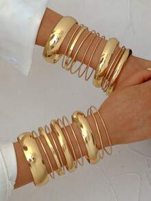 5-17 piezas Conjunto de brazaletes vintage minimalistas de moneda antigua, geometría exagerada y brazalete ancho. Brazaletes apilables minimalistas de alta gama personalizados, adecuados para mujeres, hombres, parejas, mejores amigos, vacaciones, fiestas, cumpleaños, festivales de música y uso diario.