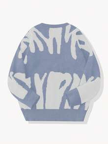 Fashionable Pattern Round Neck Long Sleeve Casual Pullover Sweatshirt, Letter & Graphic Print, Dropped Shoulder, College Style Street Wear, Knit Sweater For Spring - Multicolor - View 2