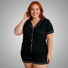 Plus Size American Pajamas Blouse And Shorts 50 52 54 56 - Đen và trắng - Xem 6