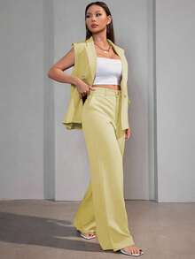 MODA MO, REF: AS-1347 Women's Casual Suit Vest | Elegant Tailored Set | Sophisticated Look | Women's 2-Piece Blazer | Refined Style | Versatile For Casual Or Formal Occasions | Size S, M, L | High Quality | Comfort And Style - 黃色 - 查看 5