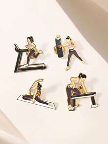 4 件装欧美创意健身女孩杠铃举重运动器材设计金属珐琅别针办公室配饰衬衫夹克珠宝圣诞节万圣节衣服别针趣味可爱教师礼物 - A - 查看 7