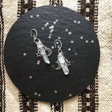 1pair Gothic Style Synthetic Crystal Earrings Moon Star Quartz Hook And Drop Earrings, Witch Jewelry Halloween Accessories Holiday Gifts - 白色 - 查看 2
