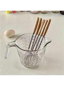 1/3pcs Kitchen Wooden Handle Manual Egg Beater, Mini Cake Mixer, Stainless Steel Cream Whisk - Mini Stirring Spoon - View 3