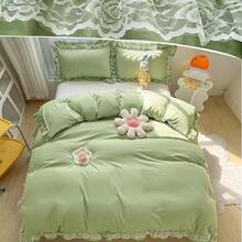 3 Pieces Green Soft Microfiber Bedding Set Frills Duvet Cover Set With 2 Pillowcase, Zipper Closure, Suitable For King And Double Size Bed In Home Decor Bedroom, Valentine's Day Gifts, Fall Decor, All Season - Lace (Green) - View 3
