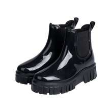 Zapatos de goma engrosados ​​de moda para mujer, botas de lluvia de tubo corto Chelsea, zapatos de agua antideslizantes - Negro - Ver 5