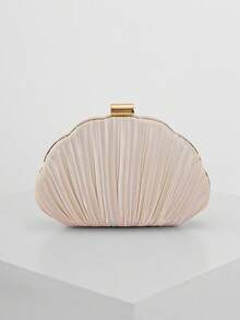 Women's Elegant/Luxury Pleated Satin Box Clutch Bag, Romantic Wedding Handbag, Charming/Exquisite Evening Dress Purse, Minimalist Apricot Box Bag With Detachable Chain, Suitable As Holiday Gift - Apricot - View 7